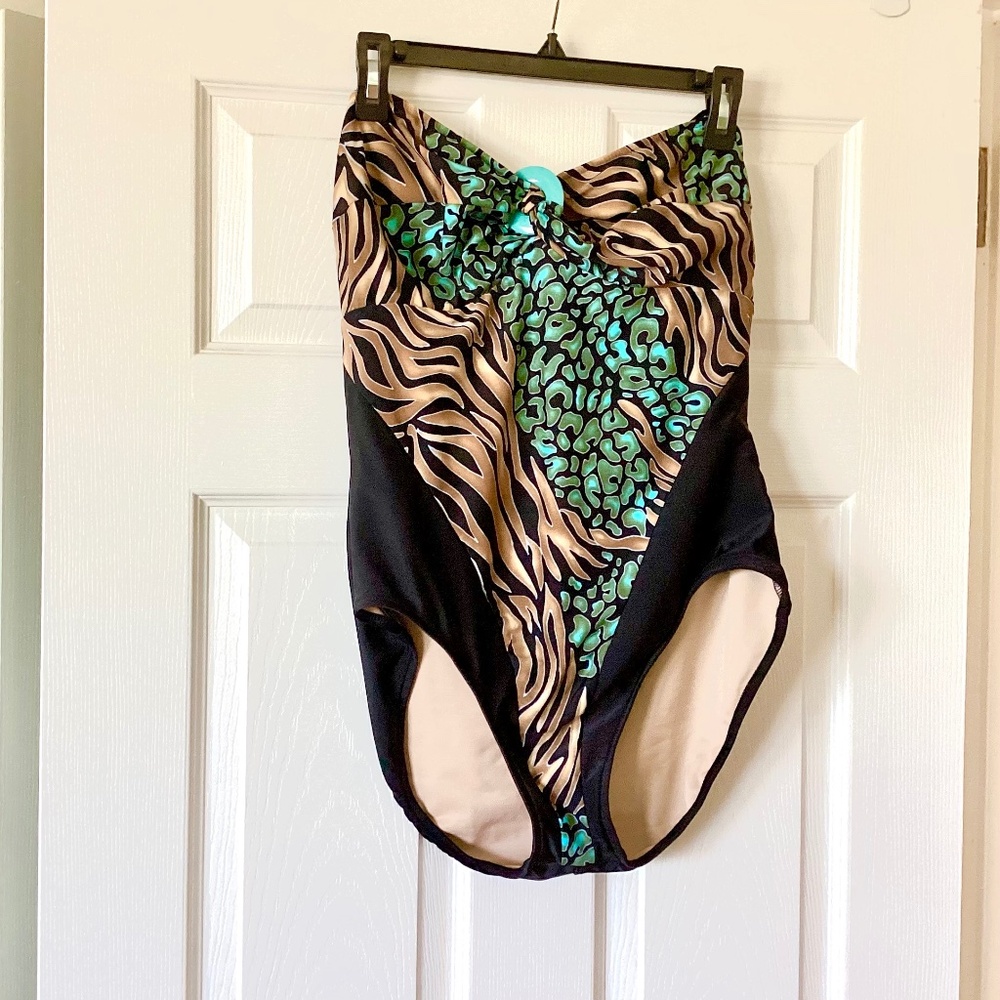 Carol Wior Swimsuit. Size 18. Black, Green, & Tan Animal print. REDUCED PRICE